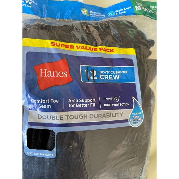 Hanes Boys Black Crew Cut Socks - Pack of 11 pairs - Picture 7 of 9